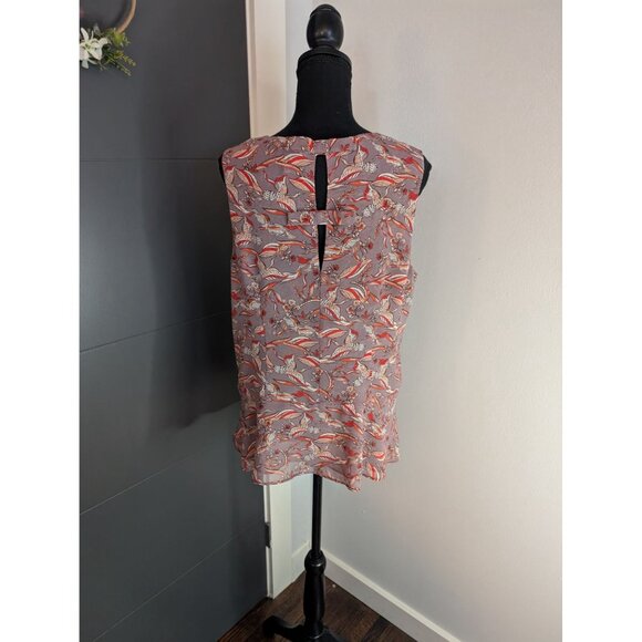 Cabi Good Luck Crane Print Red and Gray Sleeveless Blouse - L Style #3611 - Picture 3 of 10